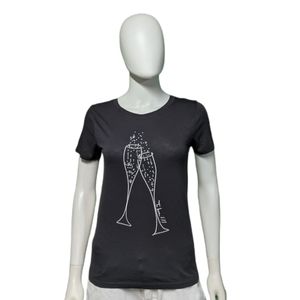 J. Crew Two Wine Glass To Love Print Charcoal XXS
